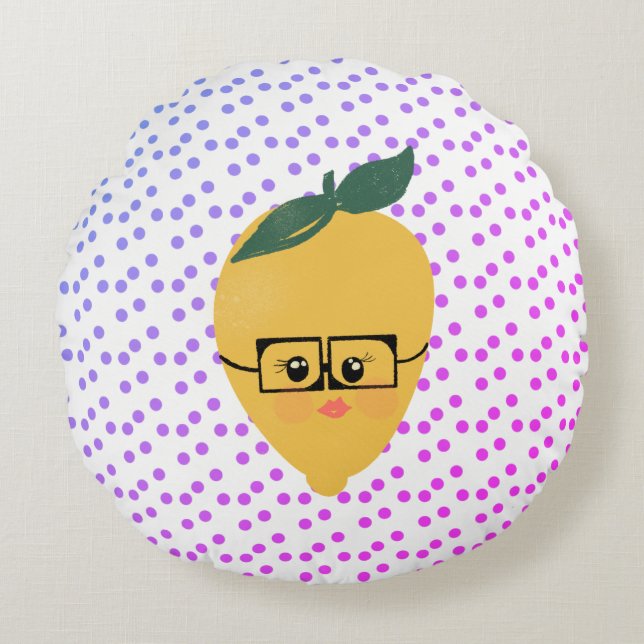 Almofada Redonda Mão Desenhada De Mão De Limão De Verão (Frente)