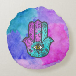 Almofada Redonda Mão feminino de Hamsa do impressão floral da