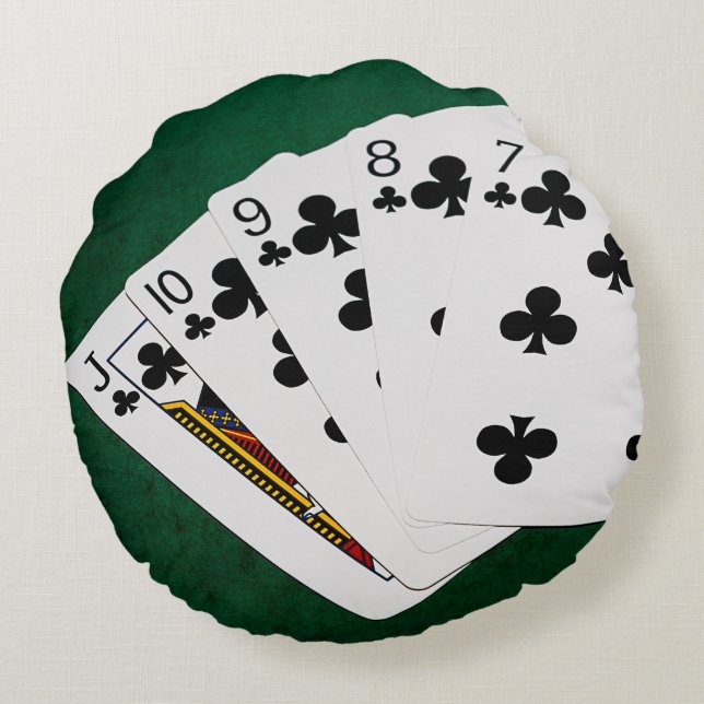 Almofada Redonda Mãos de pôquer - Descarga de Hetero - Acoplamento  (Verso)