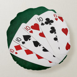 Almofada Redonda Mãos Poker - Quatro De Um Tipo - Dezenas E Seis