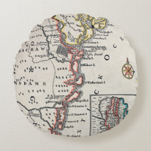 Almofada Redonda Mapa: America do Norte, C1700