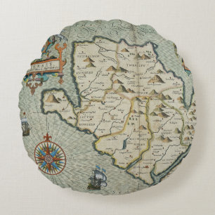 Almofada Redonda Mapa antigo antigo inspirado (7)