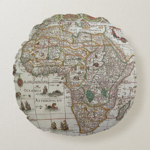 Almofada Redonda Mapa Antigo do Mundo Antigo da África por Blaeu, c