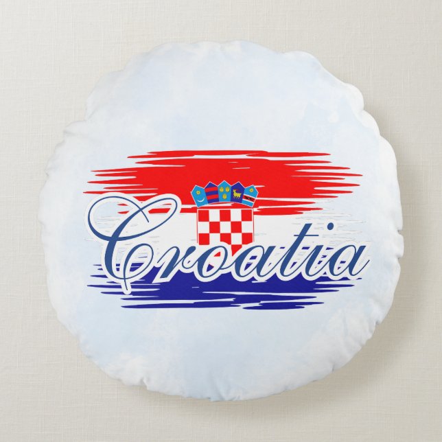 Almofada Redonda Mapa de bandeira da Croácia (Frente)
