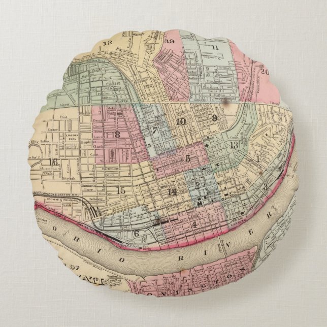 Almofada Redonda Mapa de Cincinnati por Mitchell (Frente)