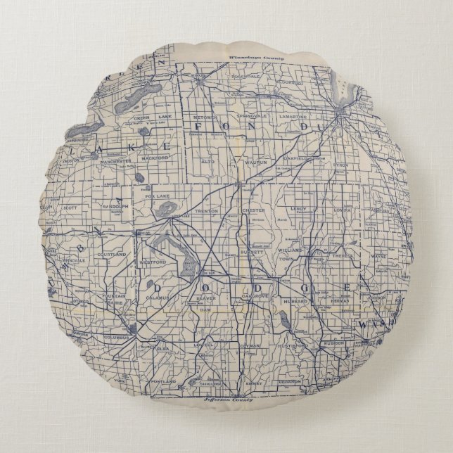 Almofada Redonda Mapa de estradas 4 da bicicleta de Wisconsin (Frente)