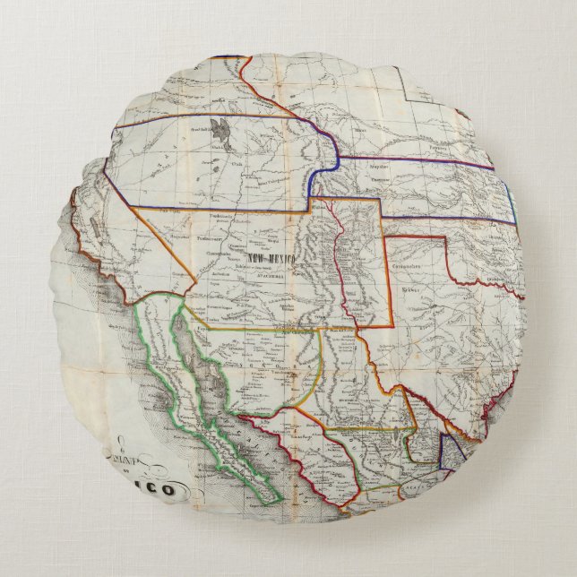 Almofada Redonda Mapa de México & de Califórnia (Frente)