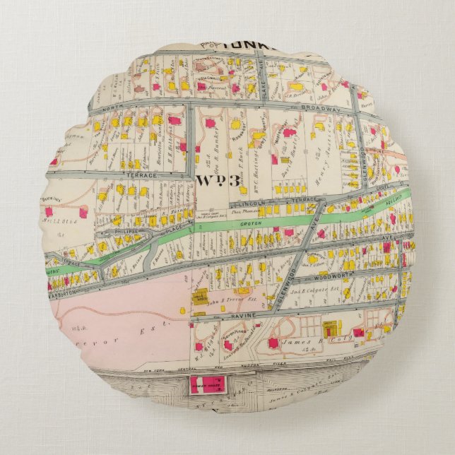 Almofada Redonda Mapa de Yonkers NY (Frente)