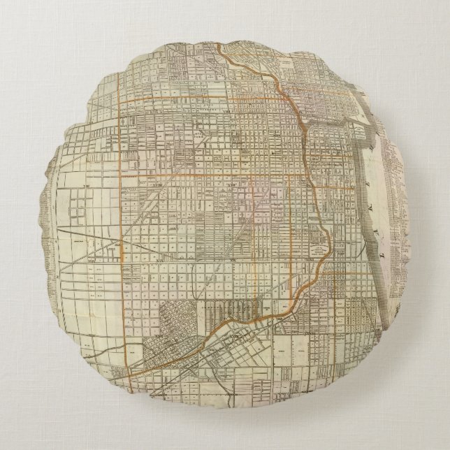 Almofada Redonda Mapa do guia de Blanchard de Chicago (Frente)