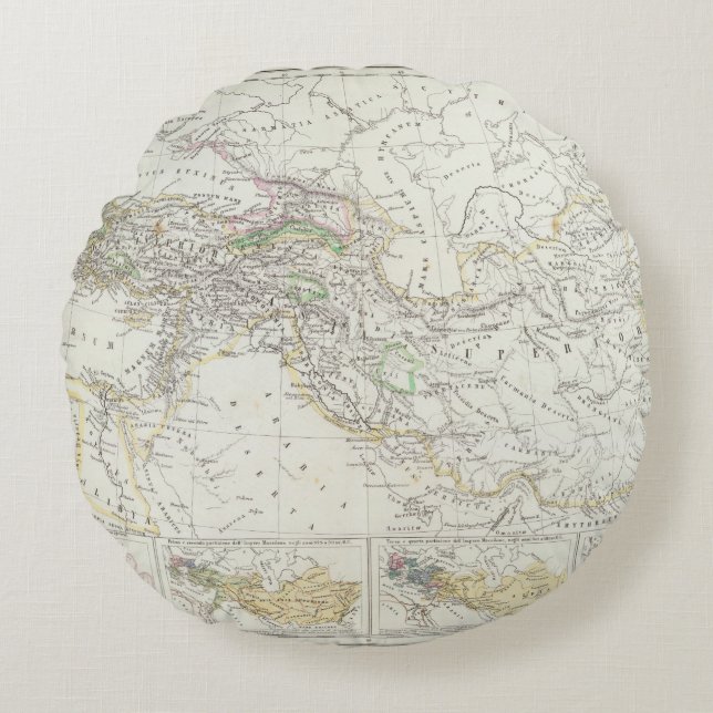 Almofada Redonda Mapa do mundo do hemisfério oriental (Frente)