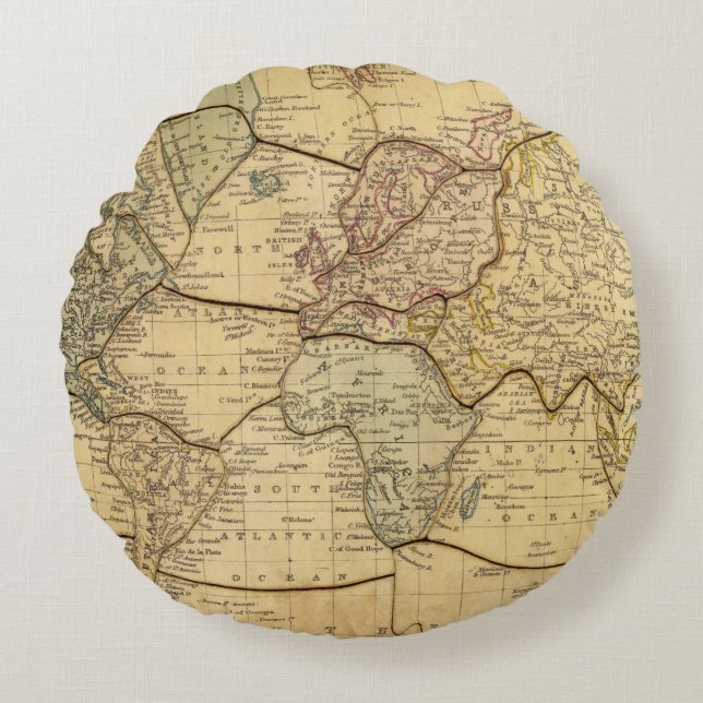 Almofada Redonda Mapa do mundo na projeção de Mercators (Frente)