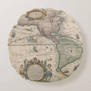 Almofada Redonda Mapa do Mundo Vintage