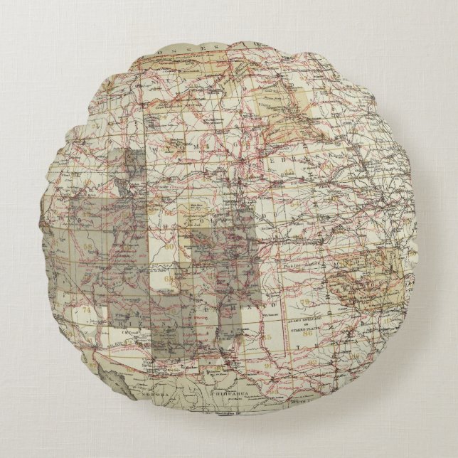 Almofada Redonda Mapa do progresso 1878 das avaliações geográficas (Frente)