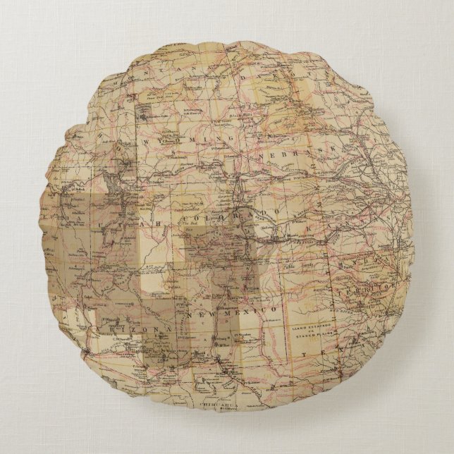 Almofada Redonda Mapa do progresso 1878 das avaliações geográficas (Frente)