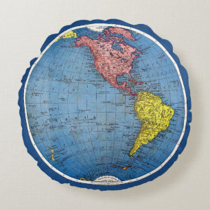 Almofada Redonda Mapa do vintage 1915 do globo do atlas de mundo