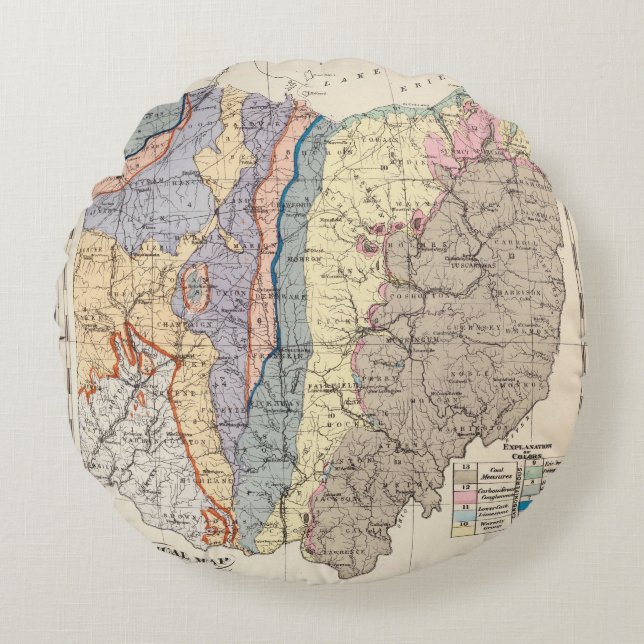 Almofada Redonda Mapa Geological de Ohio (Frente)