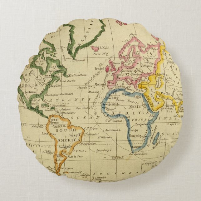 Almofada Redonda Mapa gravado mundo (Frente)