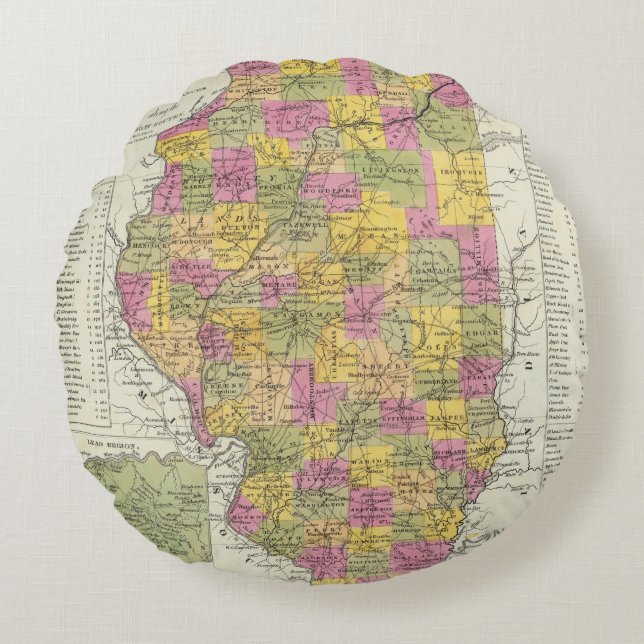Almofada Redonda Mapa novo de Illinois (Frente)