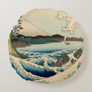 Almofada Redonda Mar Japonês de Satta Hiroshige Art
