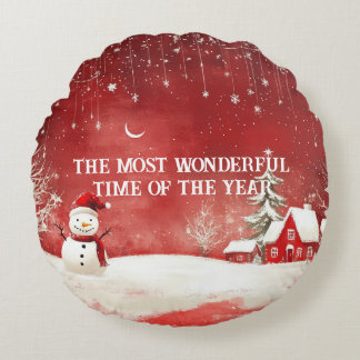 Almofada Redonda Maravilha de inverno personalizada Cena de Natal S