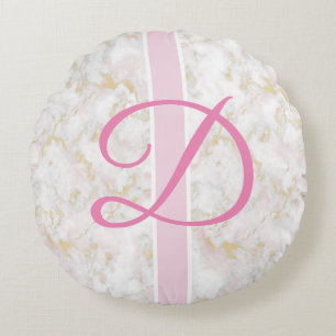 Almofada Redonda Marble, inicial, Travesseiro rosa personalizado Po