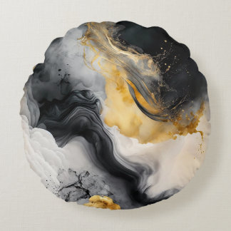 Almofada Redonda Marble Preto e Dourado de Aquarela