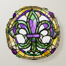 Almofada Redonda Mardi Gras Fleur De Lis