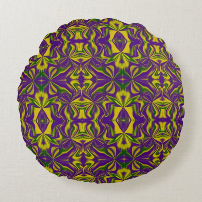 Almofada Redonda Mardi Gras Kaleidoscope (Frente)
