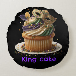 Almofada Redonda Mardi Gras Masked Cupcake Celebration