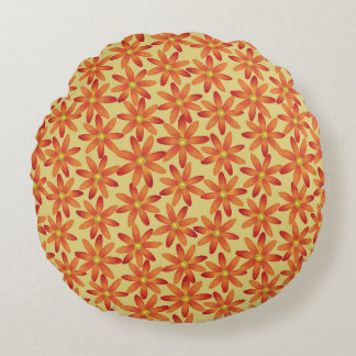 Almofada Redonda Margarida Floral Retro Sunburst em Amarelo Quente