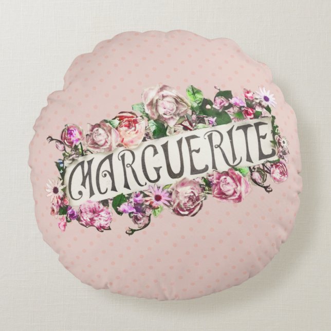 Almofada Redonda Marguerite Nome Bonito Girly Floral Chá de fraldas (Frente)