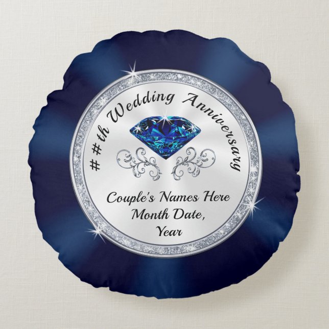 Almofada Redonda Marinho Azul, Branco, Presentes de Aniversário de  (Frente)