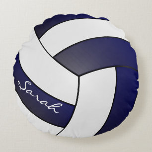 Almofada Redonda Marinho Azul e 🏐 Branca de Voleibol DIY Name
