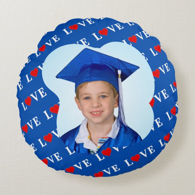 Almofada Redonda Marinho Blue LOVE Retro Elegante (Frente)