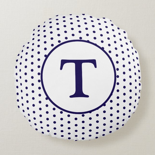 Almofada Redonda Marinho bonito e Travesseiro Polka-Dot redondo bra (Frente)