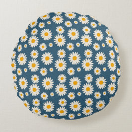 Almofada Redonda Marinho Daisy Floral Bohemian Padrão Botânico