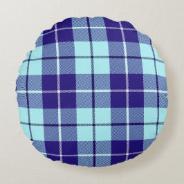 Almofada Redonda Marinho E Xadrez Azul Pálida De Tartan