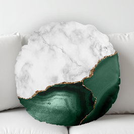 Almofada Redonda Mármore Branco Ágata Esmeralda Verde Dourado