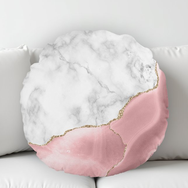 Almofada Redonda Mármore Branco Ágata Rosa Bege Dourada (Criador carregado)