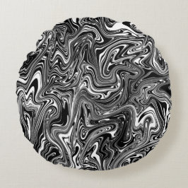 Almofada Redonda Mármore Líquido abstrato Preto e Branco