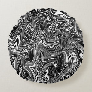 Almofada Redonda Mármore Líquido abstrato Preto e Branco