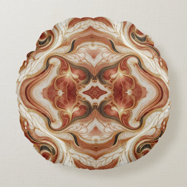 Almofada Redonda Mármore Marrom com Dourada aparição (Frente)