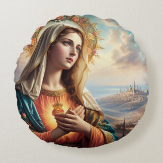 Almofada Redonda Mary Virgin Jesus