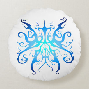 Almofada Redonda Máscara Tribal Azul Elegante Design Abstrato