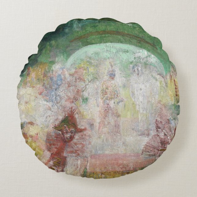 Almofada Redonda Mascarada por James Ensor (1889) (Frente)