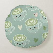 Matcha Love Latte Kawaii Round Pillow