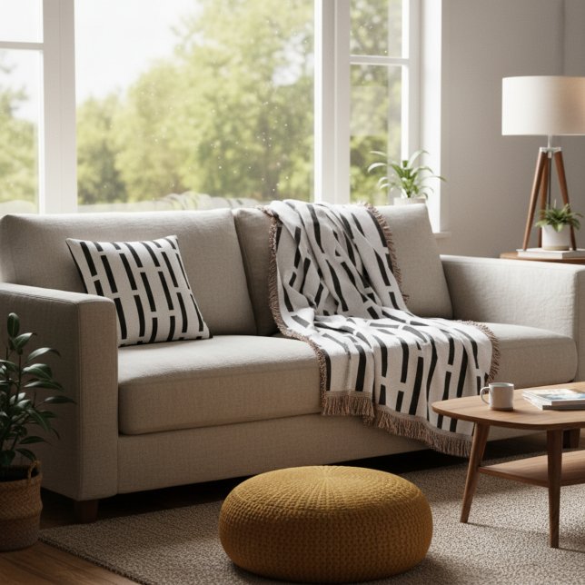 Almofada Redonda Matriz Branca e Preta Monocromática Moderna com St (Criador carregado)