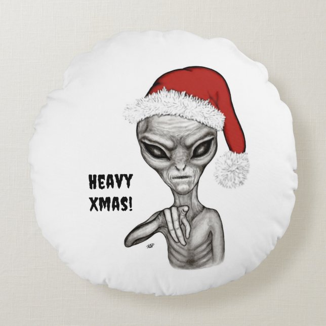 Almofada Redonda Mau Alien , Natal Pesado ! (Frente)
