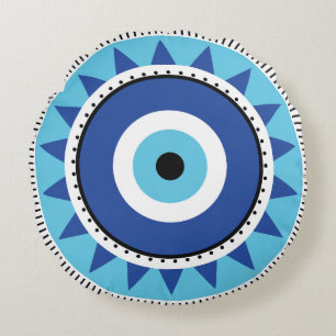 Almofada Redonda Mau grego azul branco