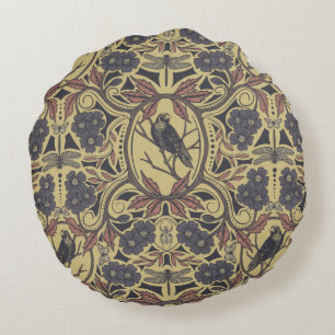 Almofada Redonda Mauve, Tan & Cinza Crow & Dragonfly Floral